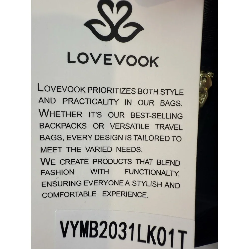 Black Lovevook Backpack Tote Bag 2-Piece Set w/ Pouch Gold Zippers NWT‎